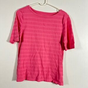 Charter Club T-Shirt Womens M Pink Excellent Pima Cotton Textured Stripe Top